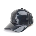 Glossy black patent leather baseball cap with classic six-panel design and curved brim - Black