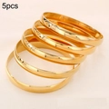 Set of 5 minimalist 8mm wide golden stainless steel bangles with polished mirror finish - Width 8mm Inner Diameter 60mm / [5 Rings] Gold