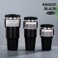 Three sizes of matte black stainless steel insulated tumblers with lids and handles - Dual Drink Lid Knight Black
