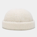 Unisex white sherpa teddy fleece miki hat with thick rolled brim for winter warmth - Adjustable / Beige