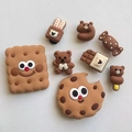 8-piece set of brown resin charms including bear cookie and bread for DIY crafts - Cookie Biscuit Accessory / Coffee