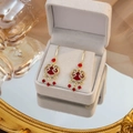 Traditional Ruyi lock drop earrings with red crystals and gold finish in a gift box - Gold-Red Ruyi Lock Rhinestone Style (E1804-2)