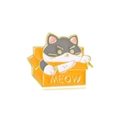 Pin de esmalte de gato gris en caja naranja con cuchillo y texto Meow creativo - Gato Gris Blanco-MEOW