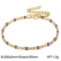 Bohemian gold stainless steel chain bracelet with purple enamel beads and extension - 200*2mm (Bracelet) / Light Purple