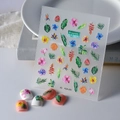 Stickers à ongles 5D embossés avec motifs de fleurs tropicales et feuilles en relief - Fleurs et feuilles tropicales (FEB-385)