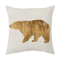 Linen blend throw pillow cover featuring a golden bear silhouette print on light fabric - Style 13