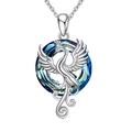 Collana con ciondolo a fenice argentata con cristallo verde acqua tondo e catenina - Fenice in Cristallo Blu