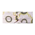Pink elastic yoga headband with golden chain patterns and Greek fret design detail - Pink Greek Key