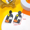 Halloween polymer clay pumpkin and ghost drop earrings on black arch base - Black Archway
