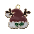 Ciondolo cappello di Natale con corna marroni e fiocco verde per creazione gioielli fai da te - Cappello Natale Renna (19584) / 1 Pezzo/Confezione (20x21mm)
