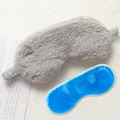Grey plush sleep mask with cooling blue gel pad set for eye relaxation and comfort - Hot/Cold Gel Pack Style / Gray