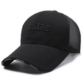 Black trucker hat with PAIRS FRENCH embroidery and breathable mesh back panel - Adjustable / Black with Black Embroidery