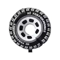 Racing themed tire-shaped foil balloon with HI PERFORMANCE print for party decor - Diamond Stripe Tire