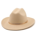 Chapeau de cowboy en feutre de laine kaki à bord large et bandeau doré - M(56-58cm) / Poche zippée