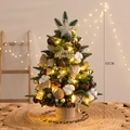 60cm mini desktop Christmas tree decorated with silver Merry Christmas sign and pine cones - Coffee Cotton Tree (60cm)