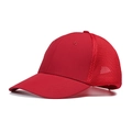 Red breathable mesh baseball cap with curved brim and solid cotton front panel - M (56-58cm) / Wine Red