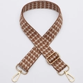 Wide adjustable crossbody strap with brown and cream houndstooth pattern and gold buckles - No. 336 Gold Hook