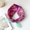 Magenta floral cotton linen scarf with elegant mint green border and soft texture - 3 Cotton - Michelia