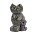 Hand-carved cat figurine made of dark green stone with reddish brown spots - 1.5 Inch / Dragon Blood Stone