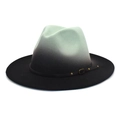 Detail of mint green to black gradient wool fedora with leather band and metal buckle - M(56-58cm) / Mint Green + Black