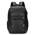 Vielseitiger schwarzer PU-Lederrucksack für Herren mit USB-Anschluss und Reißverschlüssen - Schwarz