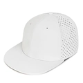 Breathable white flat brim hip hop cap with laser perforated side panels for cooling - White