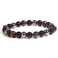Beaded bracelet with black obsidian, hematite, and reddish-brown tiger eye stones - 8mm Red Tiger Eye