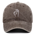 Vintage washed dark brown baseball cap with embroidered OK gesture on the front - Adjustable / Coffee