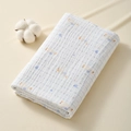 Light blue checkered cotton baby gauze towel featuring cute white goose patterns - 100*100cm / Spring Duck