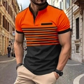Détail d'un polo pour hommes avec empiècement rayé orange et noir dans un cadre extérieur - S / Rouge Orangé