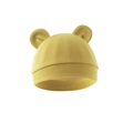 Detailed knit texture of mustard yellow baby beanie with cute double bear ears design - One Size / Olive Green