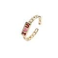 Gold chain ring featuring an I Love U rectangle charm with pink heart for women - Gold I Love U Pink