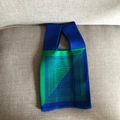 Blue and green geometric square pattern knitted tote bag with soft texture finish - Kaleidoscope Green
