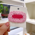 Pink and magenta handmade crochet BB hair clip with white stitching on card - 6# Color Block Oval Red Pink