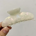 Iridescent pearlescent white large hair claw clip with a glossy finish for thick hair - Shell White