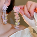 Boucles d'oreilles nœud perlé avec pampilles de fleurs en résine et franges colorées - 31# Fleur en Résine à Nœud (WE2593)