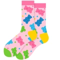 Pink mid-calf socks with colorful gummy bear patterns and vibrant contrast toe and heel - EU 36-42 / Pink Gummy Bear