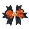 Detail van Halloween-geest en pompoenbedeltje op oranje kant en zwarte strik voor meisjes - Oranje pompoengeest met zwarte strik