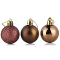 Trois boules de Noël bronze en finitions pailletée, mate et brillante avec cordon doré - 14cm / Café