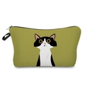 Beauty case verde oliva con stampa di gatti carini e cerniera per cosmetici - Stile Gatto B&N Verde Oliva (hz3548)