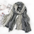 Thin cotton linen scarf in grey and beige color block with fringe on white background - Dark & Light Grey Color Block