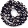 Natural silver sheen obsidian round beads for DIY jewelry making with cat eye effect - Silver Obsidian / 4mm/1 Piece Approximately 90 Pieces/10g