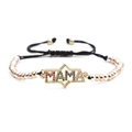 Adjustable golden MAMA bracelet with zircon inlay and multi-colored metallic beads - Multicolor Bead Chain Moon MOM Bracelet