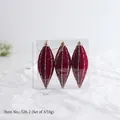 Set di 3 decorazioni natalizie a goccia in velluto rosso scuro con strisce dorate - 13cm Pendente a Righe Rosso Vino