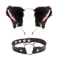 Détail de l'ensemble serre-tête oreilles de chat noires et collier avec pendentif chat - Noeud Et Choker Chat / Noir/Intérieur Rose