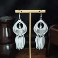 Silver bohemian style leaf fringe earrings with hollow geometric patterns - Silver Feather Shaped Hollow Geometric Style (E6073-19)