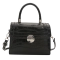 Bolso de mano vintage de piel de cocodrilo negra con hebilla plateada redonda y asa - Negro