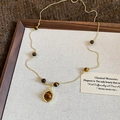 Retro tiger eye stone necklace with gold chain and zircon pendant on a beige jewelry tray - Single Layer Geometric Ring Style (2#)