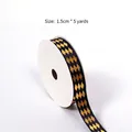 Black 1.5cm ribbon with gold foil diamond pattern on spool for gift wrapping - Black Gold Diamond Pattern / 1.5cm*5 Yards