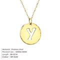 Golden stainless steel necklace featuring a round 14K gold Y letter pendant - Letter Y (Y-14K Gold)